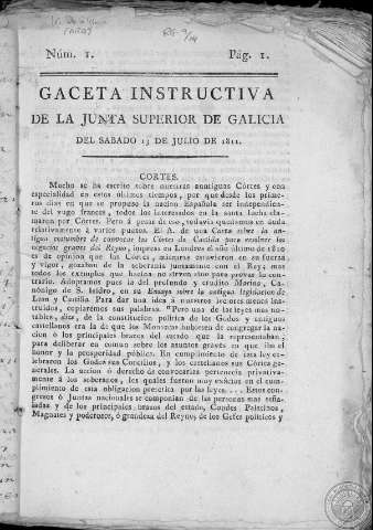Gaceta instructiva de la Junta Superior de Galicia (Publicación: 1811)