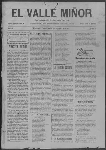 El Valle Miñor  : semanario independiente,... (Publicación: 1902-1903?)